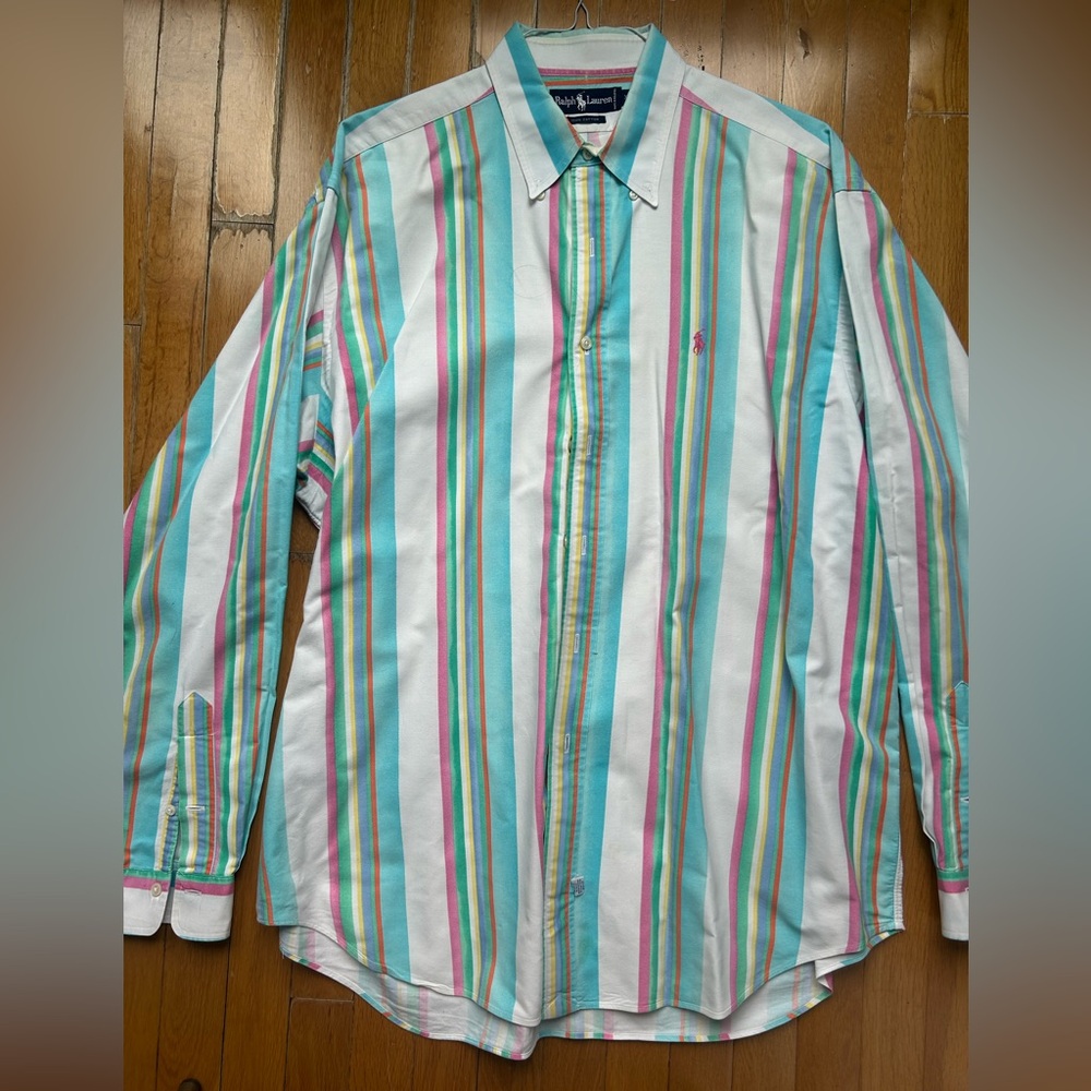 Ralph Lauren Stripped Color Long Sleeve Button Down Shirt XL